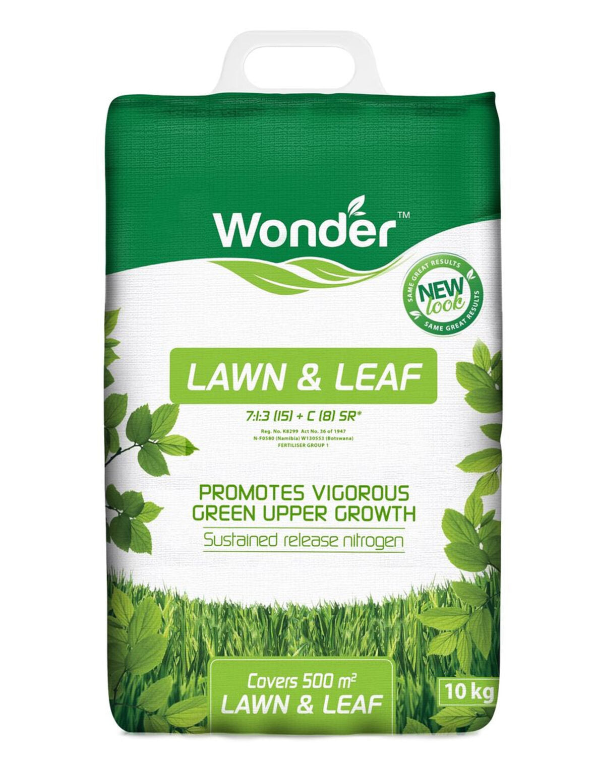 Wonder Lawn & Leaf Fertiliser 10kg – ideal for strong green leaf development, covers 500m²