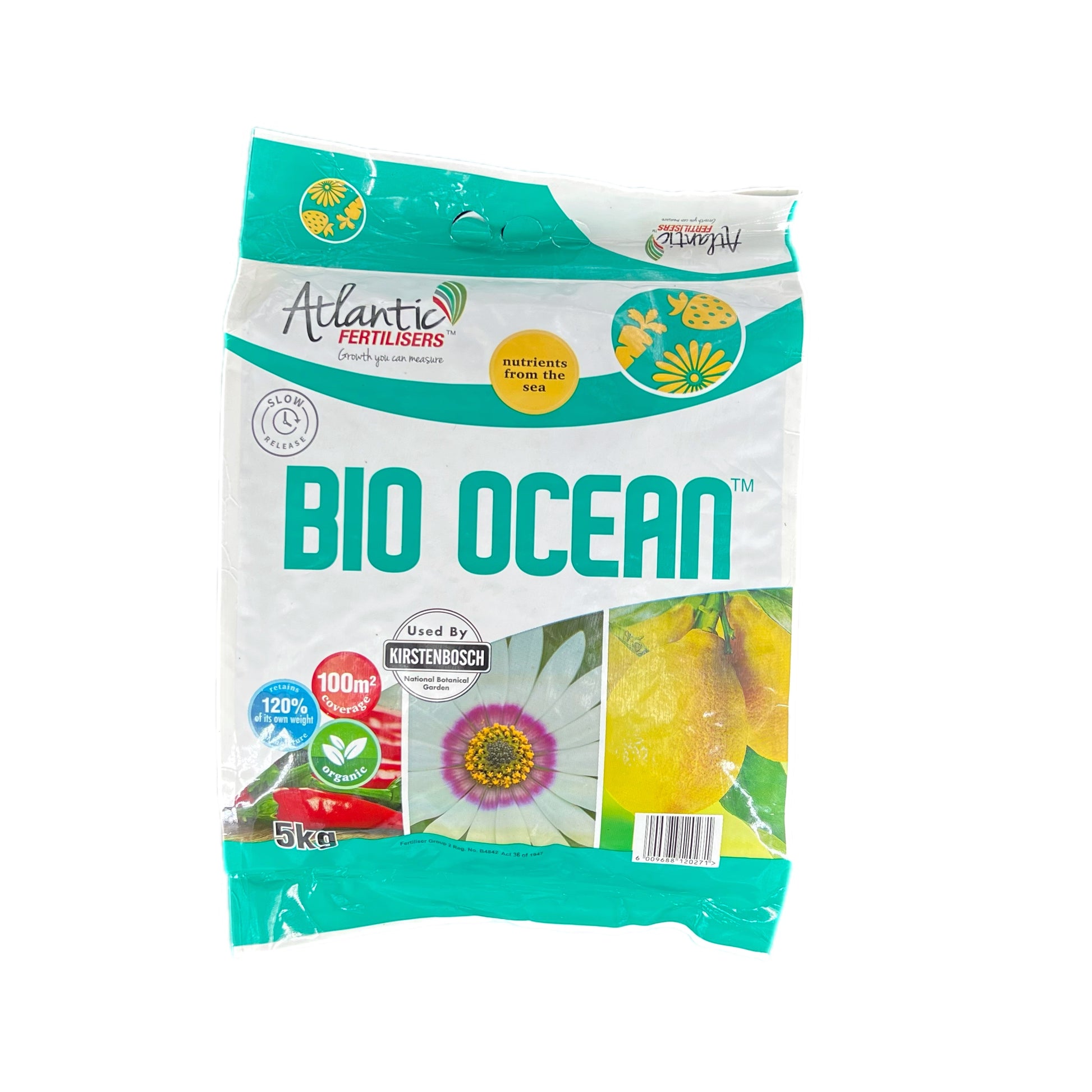 Atlantic Fertilisers Bio Ocean 5kg front packaging – organic slow-release fertiliser with nutrients from the sea