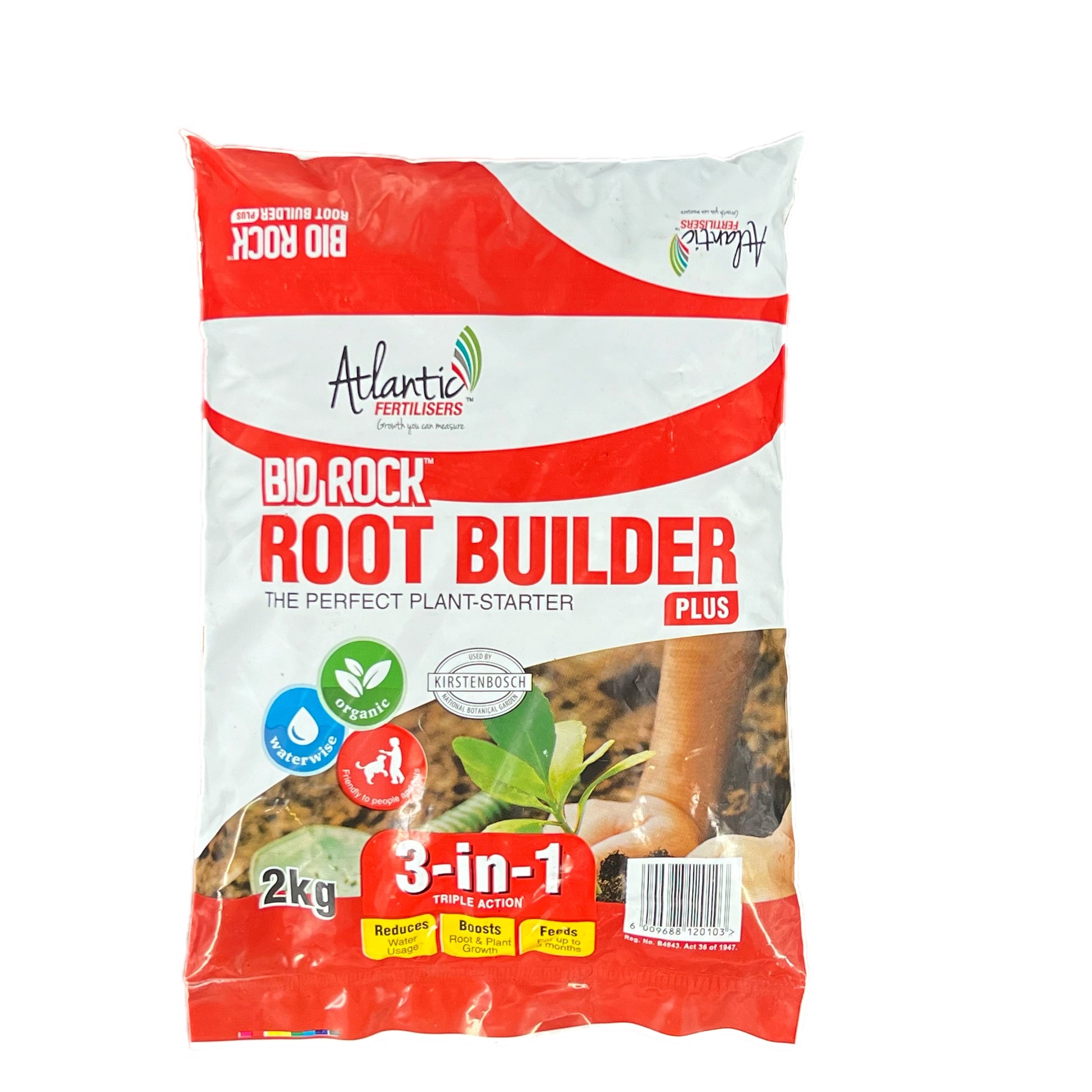 Atlantic Fertilisers Bio Rock Root Builder Plus 2kg front packaging – triple action plant food