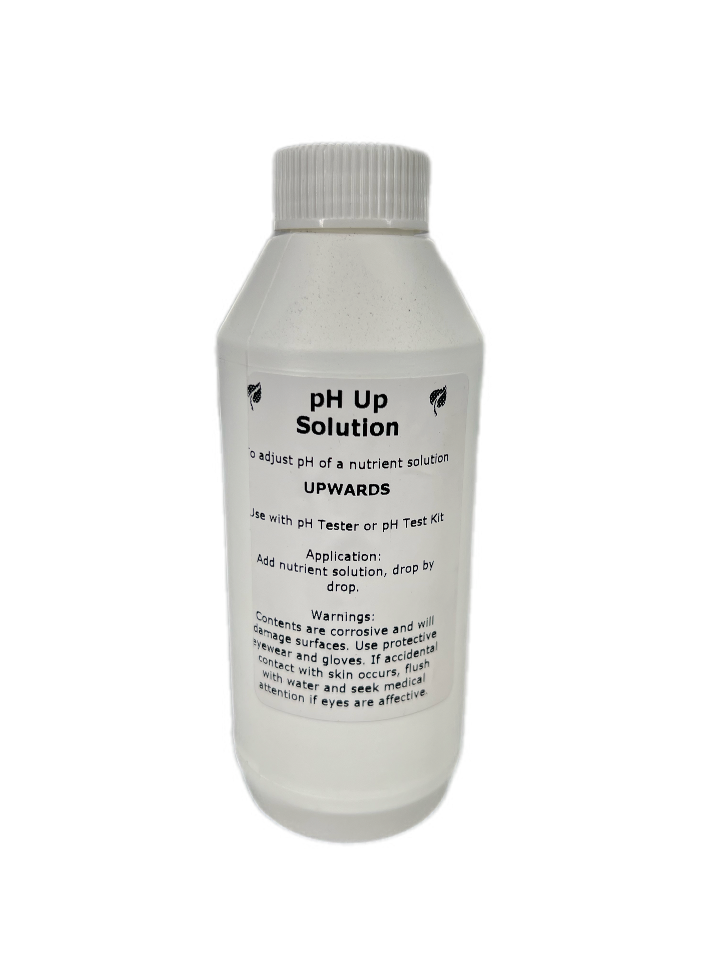 Bottle of pH Up Solution for increasing the pH level in hydroponic nutrient solutions