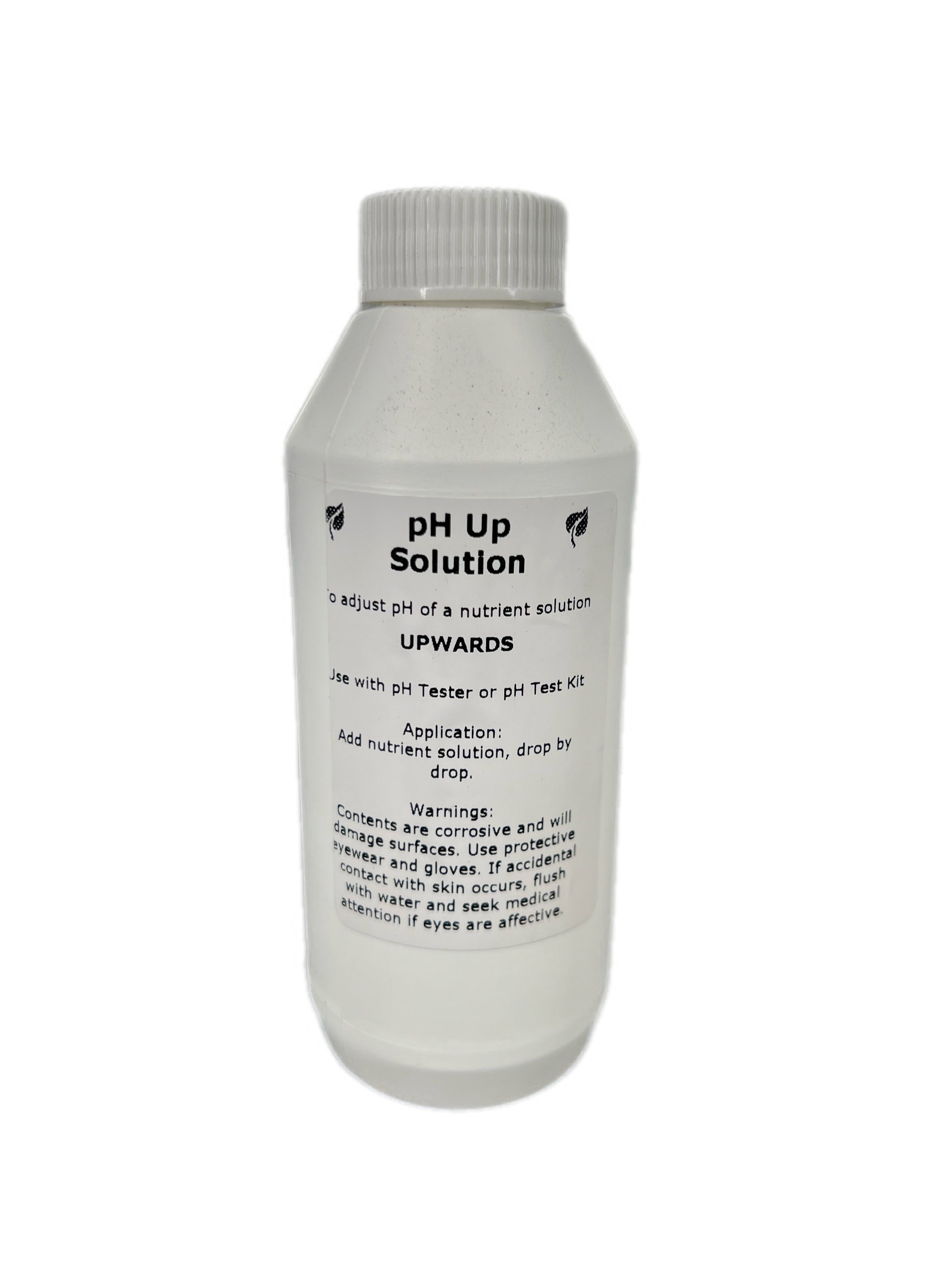 Bottle of pH Up Solution for increasing the pH level in hydroponic nutrient solutions