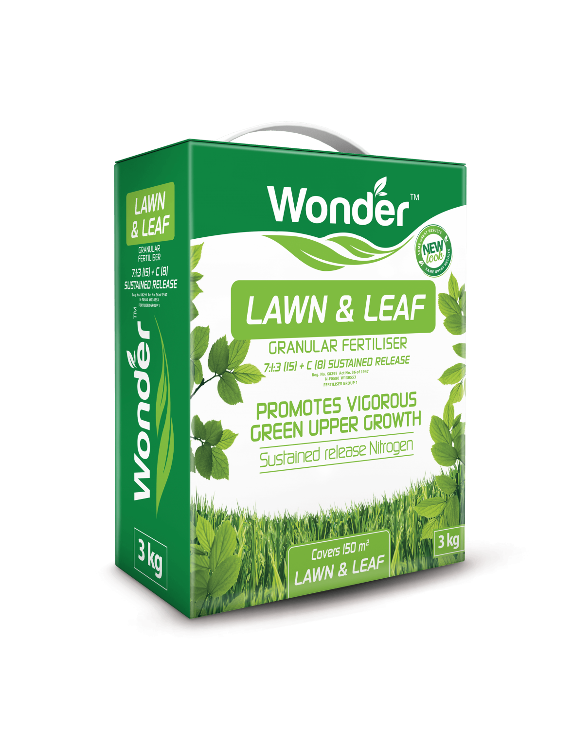 Wonder Lawn & Leaf Fertiliser 3kg – promotes vigorous green upper growth with sustained release nitrogen