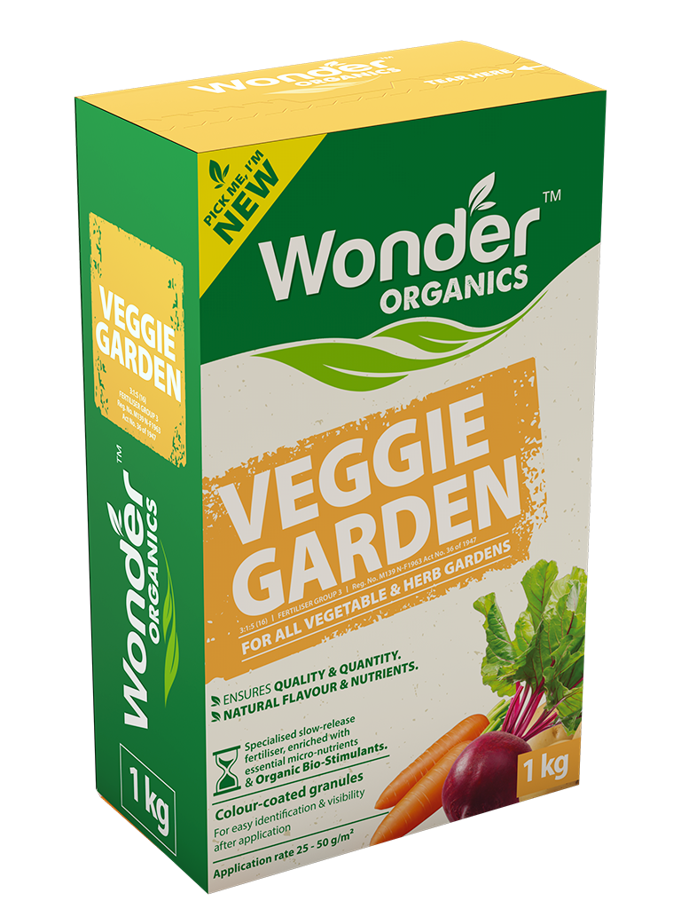 Wonder Organics Veggie Garden fertilizer – 1kg box for herbs and vegetables with colour-coded organic granules